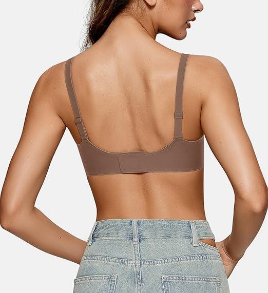 imageOEAK Womens Wireless Bras Comfortable Push Up Bra Smooth U Neck Bralette Full Coverage Bras Seamless Tshirt Everyday BrasCoffee
