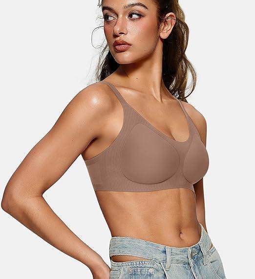 imageOEAK Womens Wireless Bras Comfortable Push Up Bra Smooth U Neck Bralette Full Coverage Bras Seamless Tshirt Everyday BrasCoffee