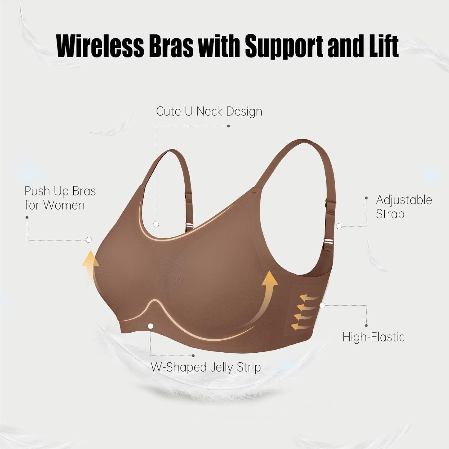 imageOEAK Womens Wireless Bras Comfortable Push Up Bra Smooth U Neck Bralette Full Coverage Bras Seamless Tshirt Everyday BrasCoffee