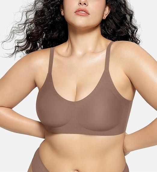 imageOEAK Womens Wireless Bras Comfortable Push Up Bra Smooth U Neck Bralette Full Coverage Bras Seamless Tshirt Everyday BrasCoffee