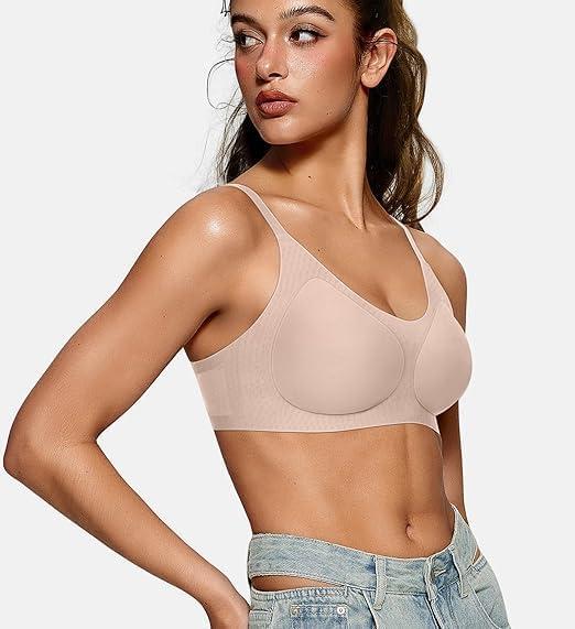 imageOEAK Womens Wireless Bras Comfortable Push Up Bra Smooth U Neck Bralette Full Coverage Bras Seamless Tshirt Everyday BrasNude