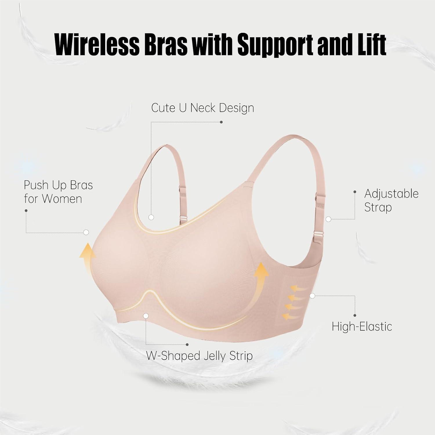 imageOEAK Womens Wireless Bras Comfortable Push Up Bra Smooth U Neck Bralette Full Coverage Bras Seamless Tshirt Everyday BrasNude