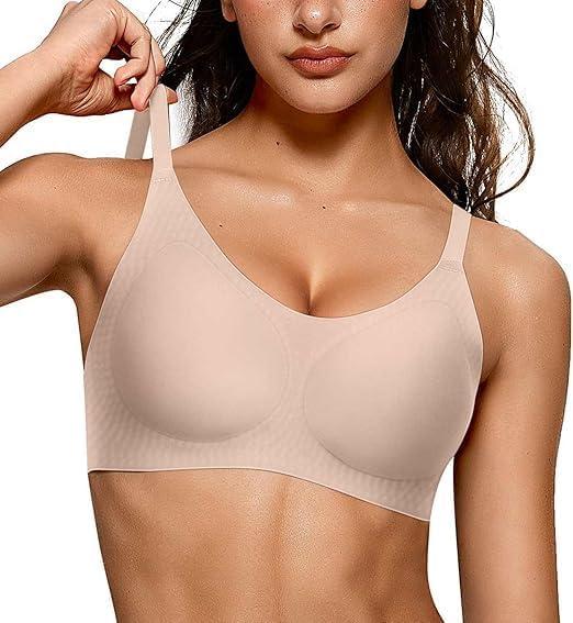 imageOEAK Womens Wireless Bras Comfortable Push Up Bra Smooth U Neck Bralette Full Coverage Bras Seamless Tshirt Everyday BrasNude