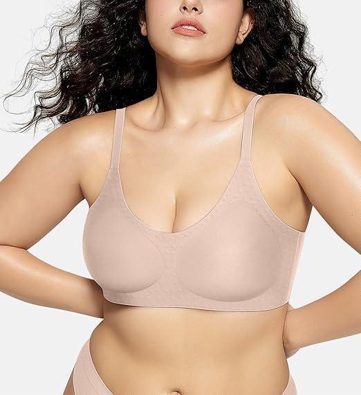 imageOEAK Womens Wireless Bras Comfortable Push Up Bra Smooth U Neck Bralette Full Coverage Bras Seamless Tshirt Everyday BrasNude
