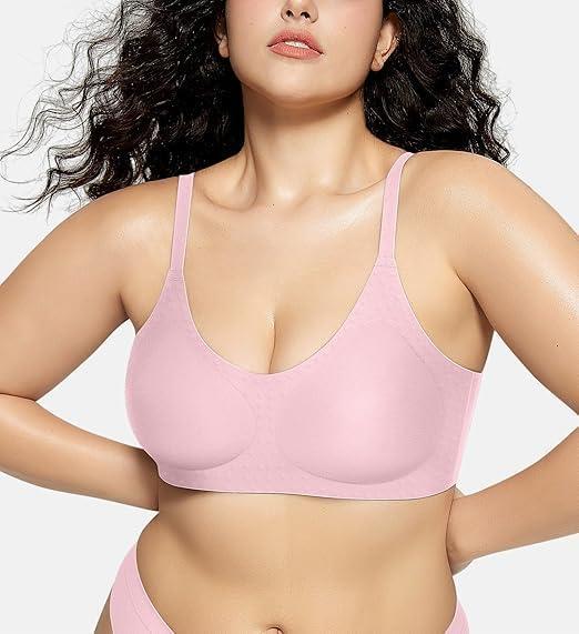 imageOEAK Womens Wireless Bras Comfortable Push Up Bra Smooth U Neck Bralette Full Coverage Bras Seamless Tshirt Everyday BrasPink