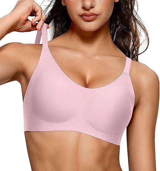 imageOEAK Womens Wireless Bras Comfortable Push Up Bra Smooth U Neck Bralette Full Coverage Bras Seamless Tshirt Everyday BrasPink