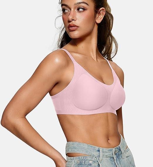 imageOEAK Womens Wireless Bras Comfortable Push Up Bra Smooth U Neck Bralette Full Coverage Bras Seamless Tshirt Everyday BrasPink