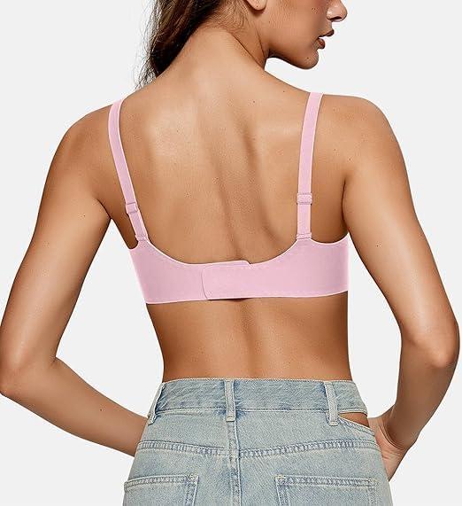 imageOEAK Womens Wireless Bras Comfortable Push Up Bra Smooth U Neck Bralette Full Coverage Bras Seamless Tshirt Everyday BrasPink