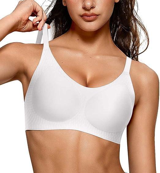 imageOEAK Womens Wireless Bras Comfortable Push Up Bra Smooth U Neck Bralette Full Coverage Bras Seamless Tshirt Everyday BrasWhite