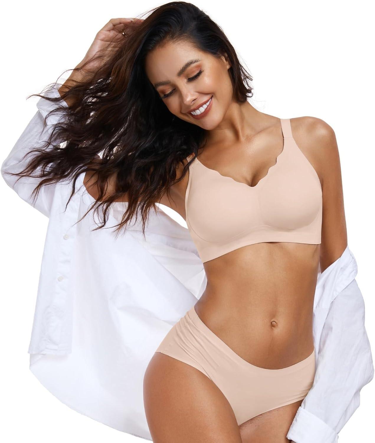 imageOEAK Womens Wireless Bras Push Up Support Full Coverage Bralettes No Underwire Bra Comfortable Everyday Seamless Tshirt Bras Nude XL