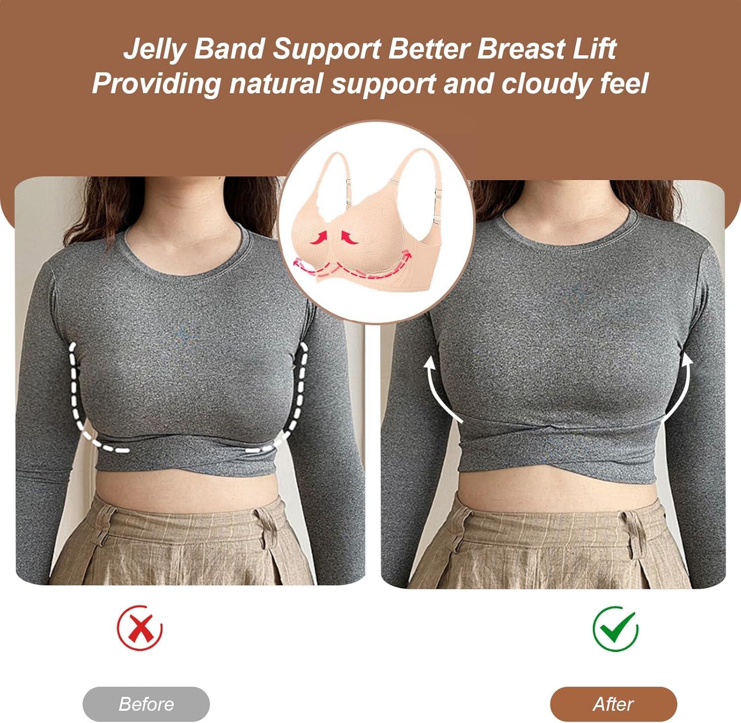 imageOEAK Womens Wireless Bras Push Up Support Full Coverage Bralettes No Underwire Bra Comfortable Everyday Seamless Tshirt Bras Nude with Jacquard Weave L