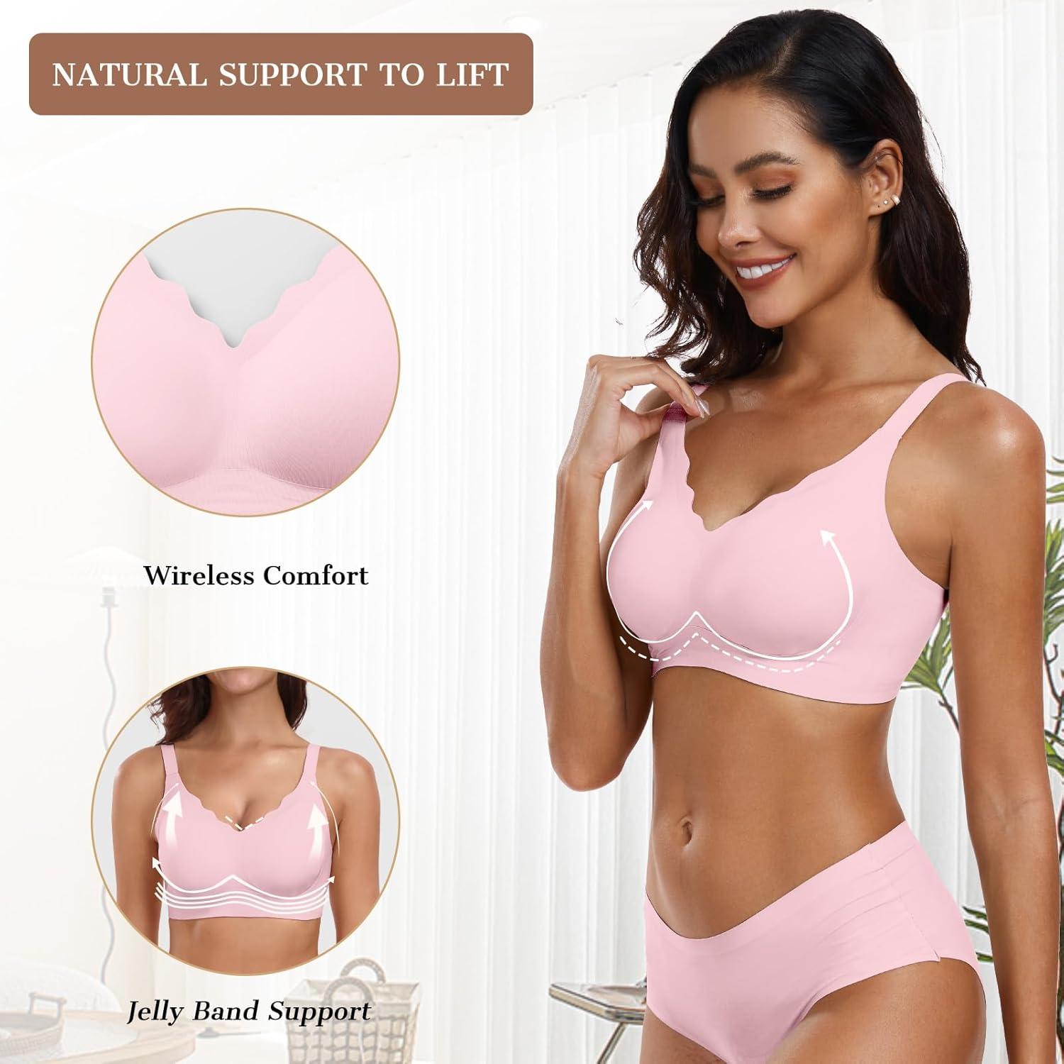 imageOEAK Womens Wireless Bras Push Up Support Full Coverage Bralettes No Underwire Bra Comfortable Everyday Seamless Tshirt Bras S Pink