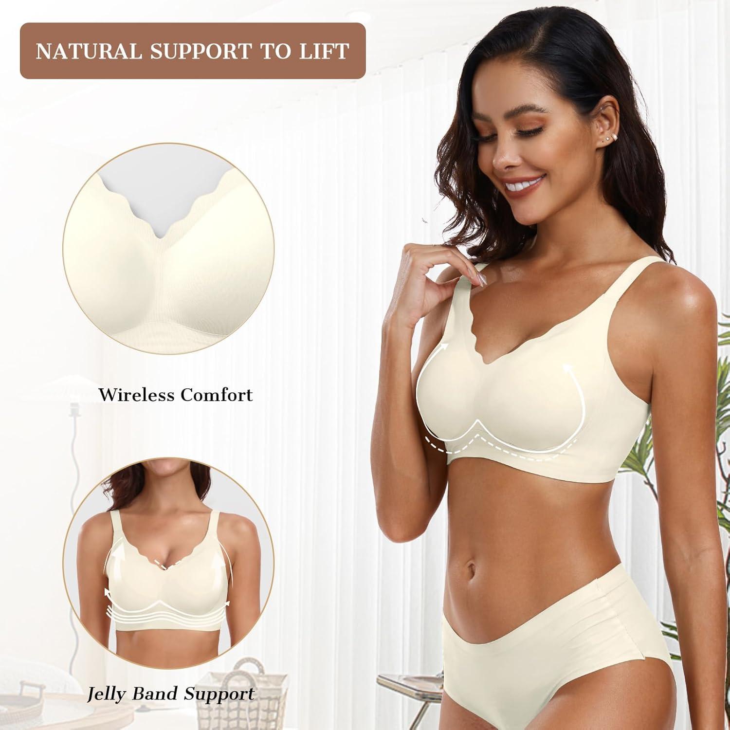 imageOEAK Womens Wireless Bras Push Up Support Full Coverage Bralettes No Underwire Bra Comfortable Everyday Seamless Tshirt BrasBeige