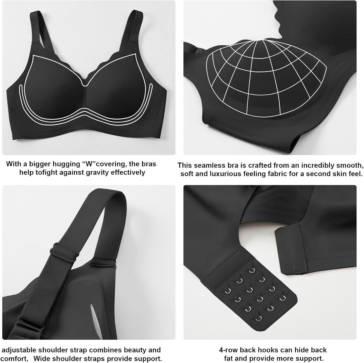 imageOEAK Womens Wireless Bras Push Up Support Full Coverage Bralettes No Underwire Bra Comfortable Everyday Seamless Tshirt BrasBlack