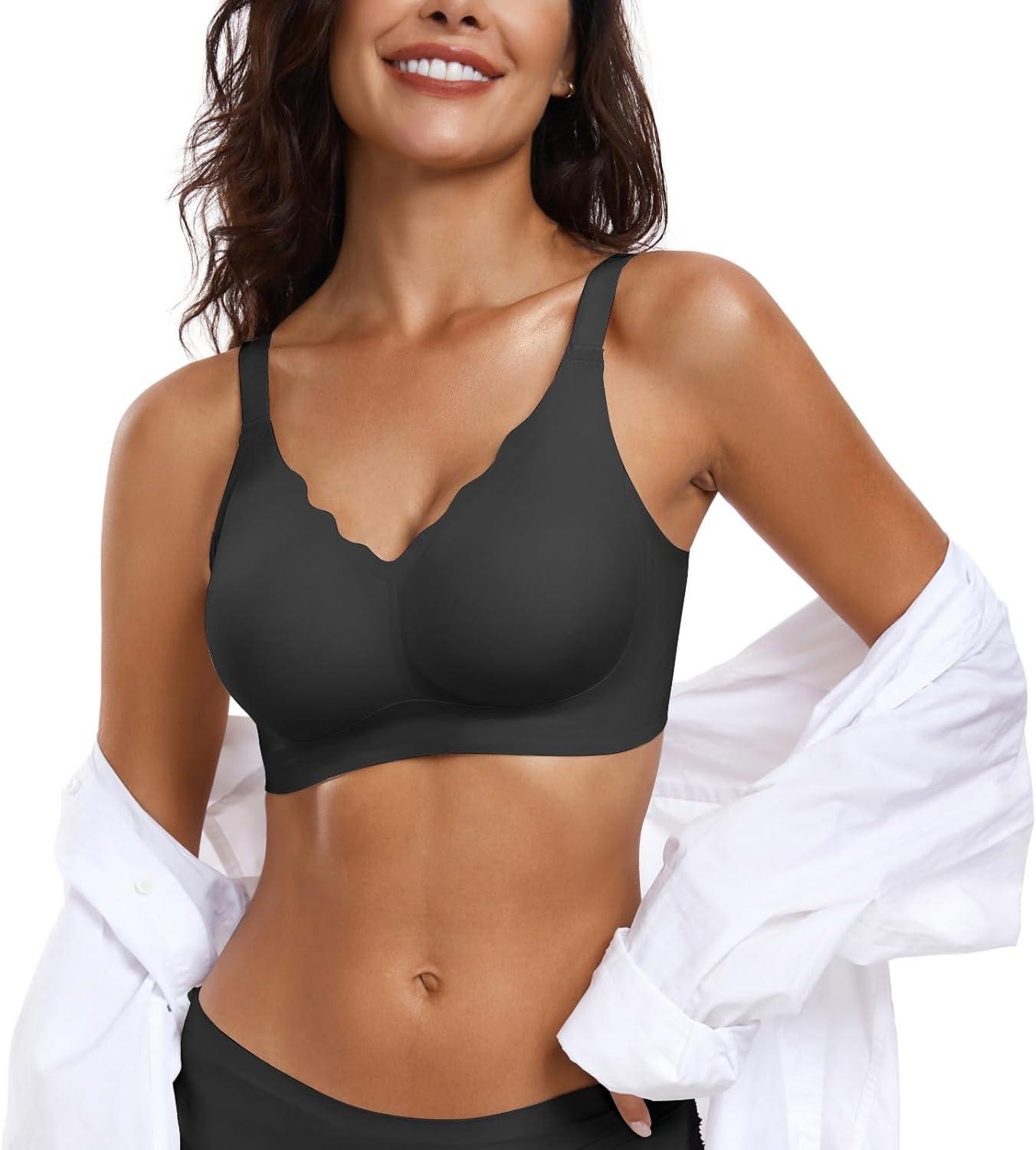 imageOEAK Womens Wireless Bras Push Up Support Full Coverage Bralettes No Underwire Bra Comfortable Everyday Seamless Tshirt BrasBlack