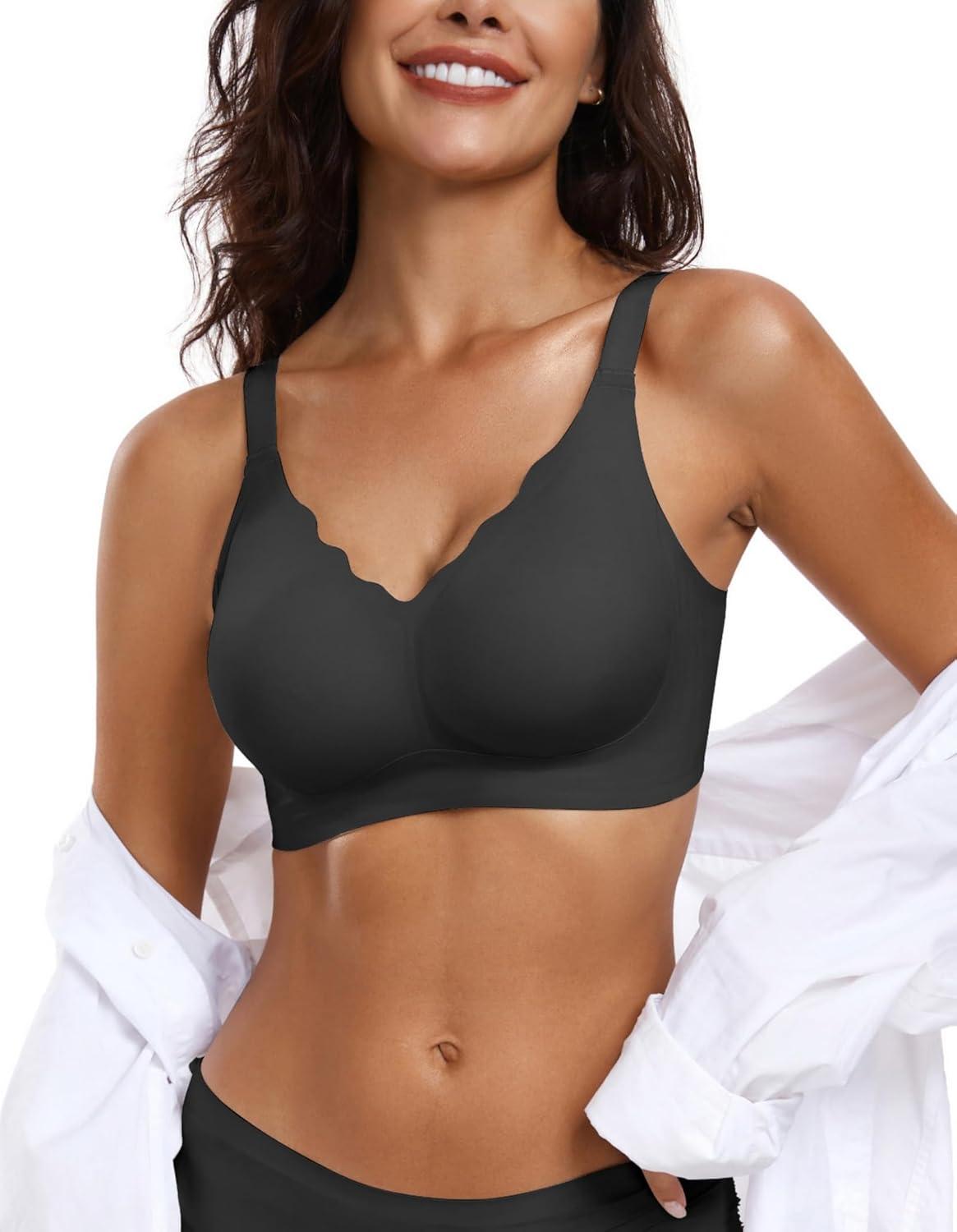 imageOEAK Womens Wireless Bras Push Up Support Full Coverage Bralettes No Underwire Bra Comfortable Everyday Seamless Tshirt BrasBlack