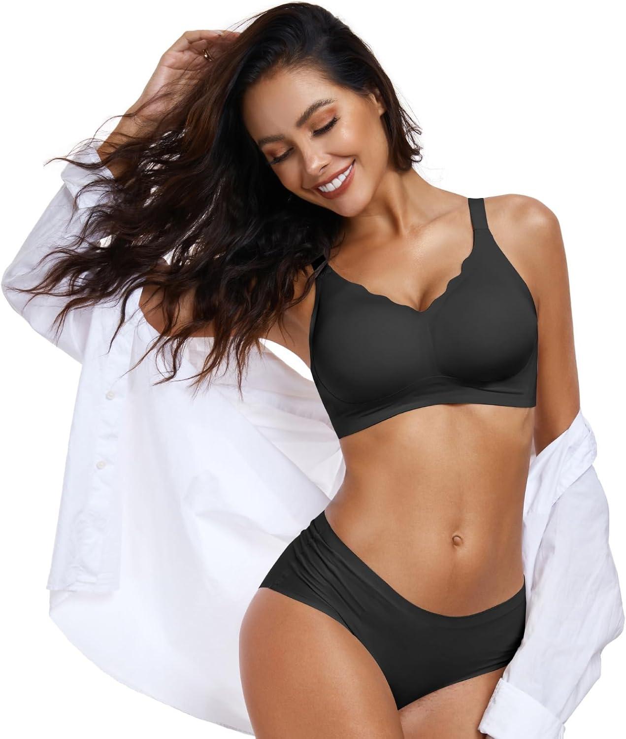 imageOEAK Womens Wireless Bras Push Up Support Full Coverage Bralettes No Underwire Bra Comfortable Everyday Seamless Tshirt BrasBlack