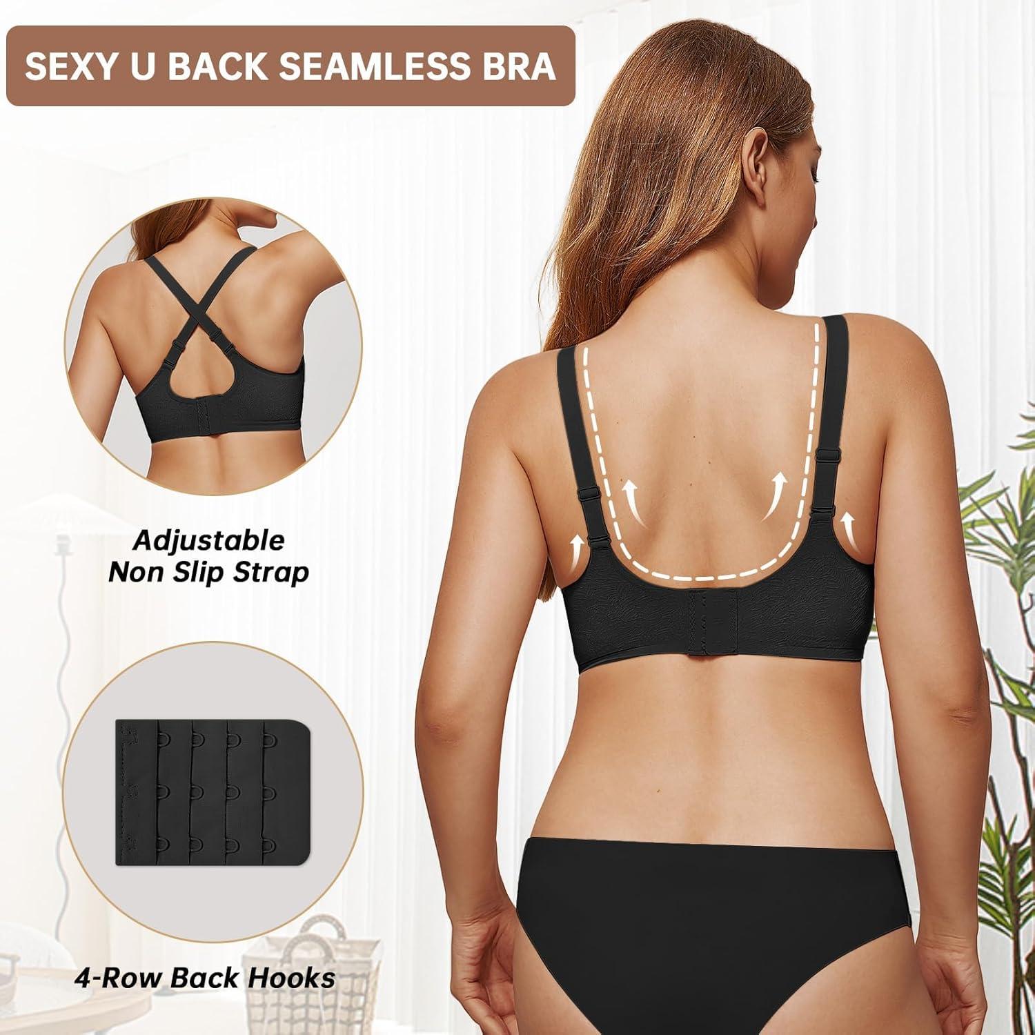 imageOEAK Womens Wireless Bras Push Up Support Full Coverage Bralettes No Underwire Bra Comfortable Everyday Seamless Tshirt BrasBlack With Jcquard Wave