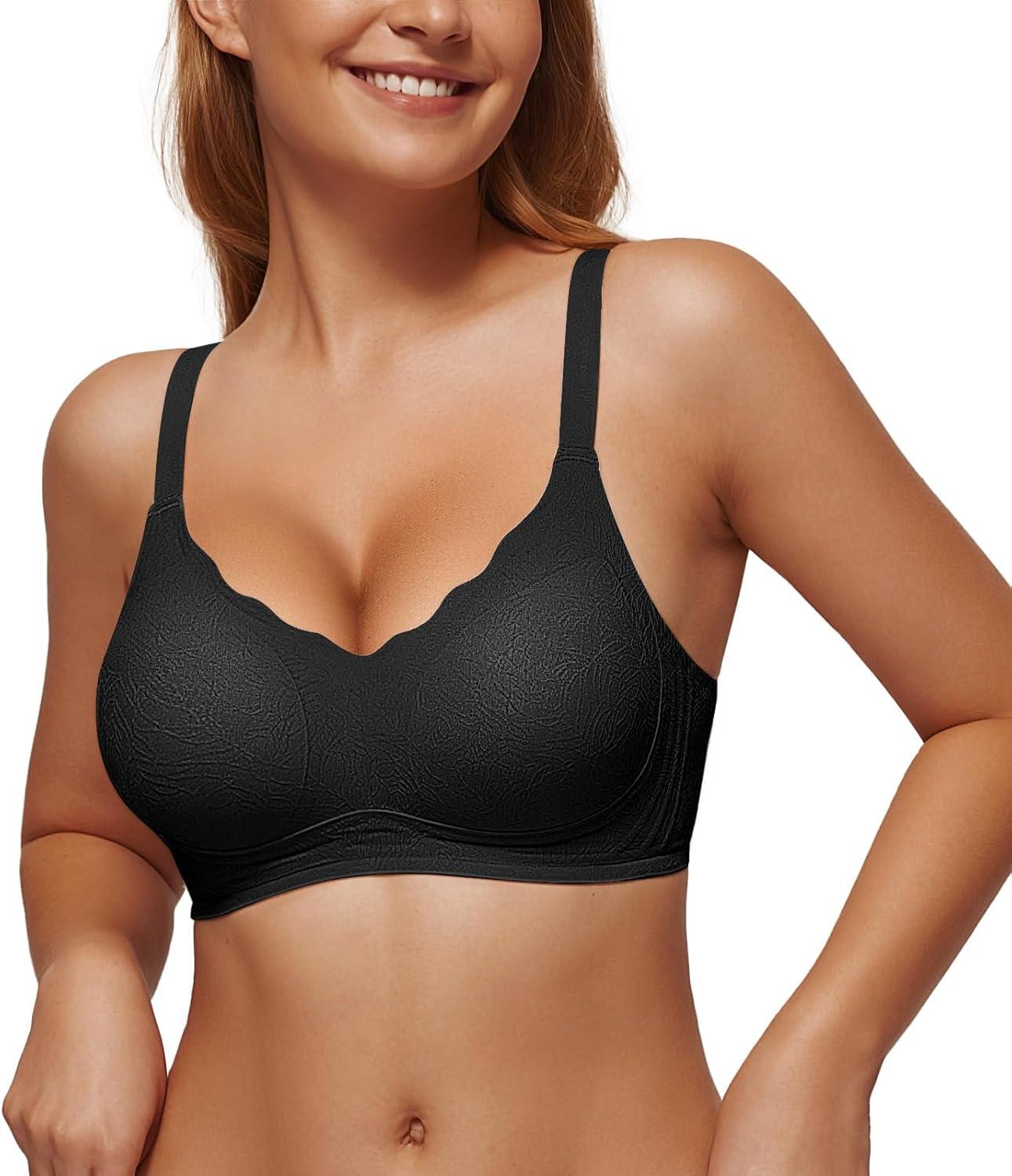 imageOEAK Womens Wireless Bras Push Up Support Full Coverage Bralettes No Underwire Bra Comfortable Everyday Seamless Tshirt BrasBlack With Jcquard Wave