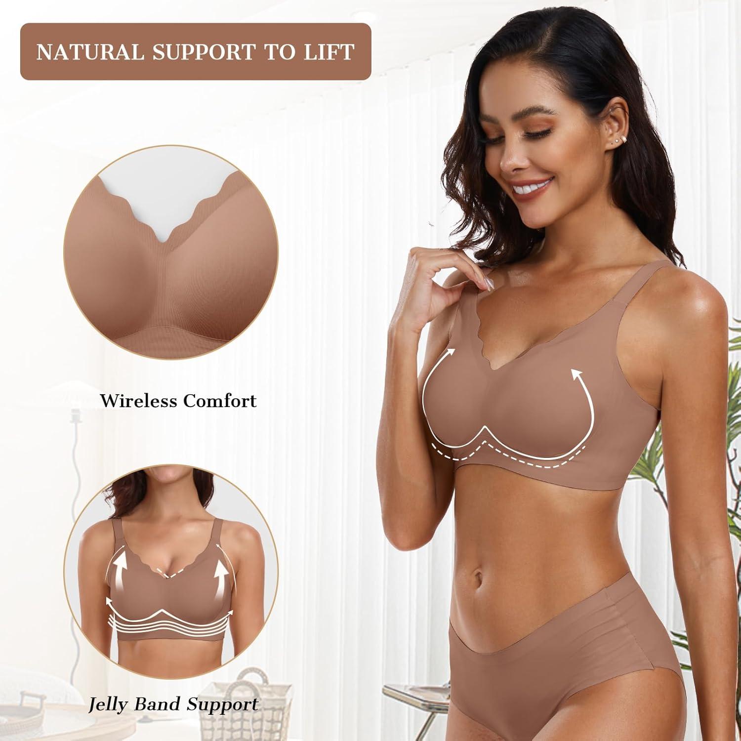 imageOEAK Womens Wireless Bras Push Up Support Full Coverage Bralettes No Underwire Bra Comfortable Everyday Seamless Tshirt BrasCoffee