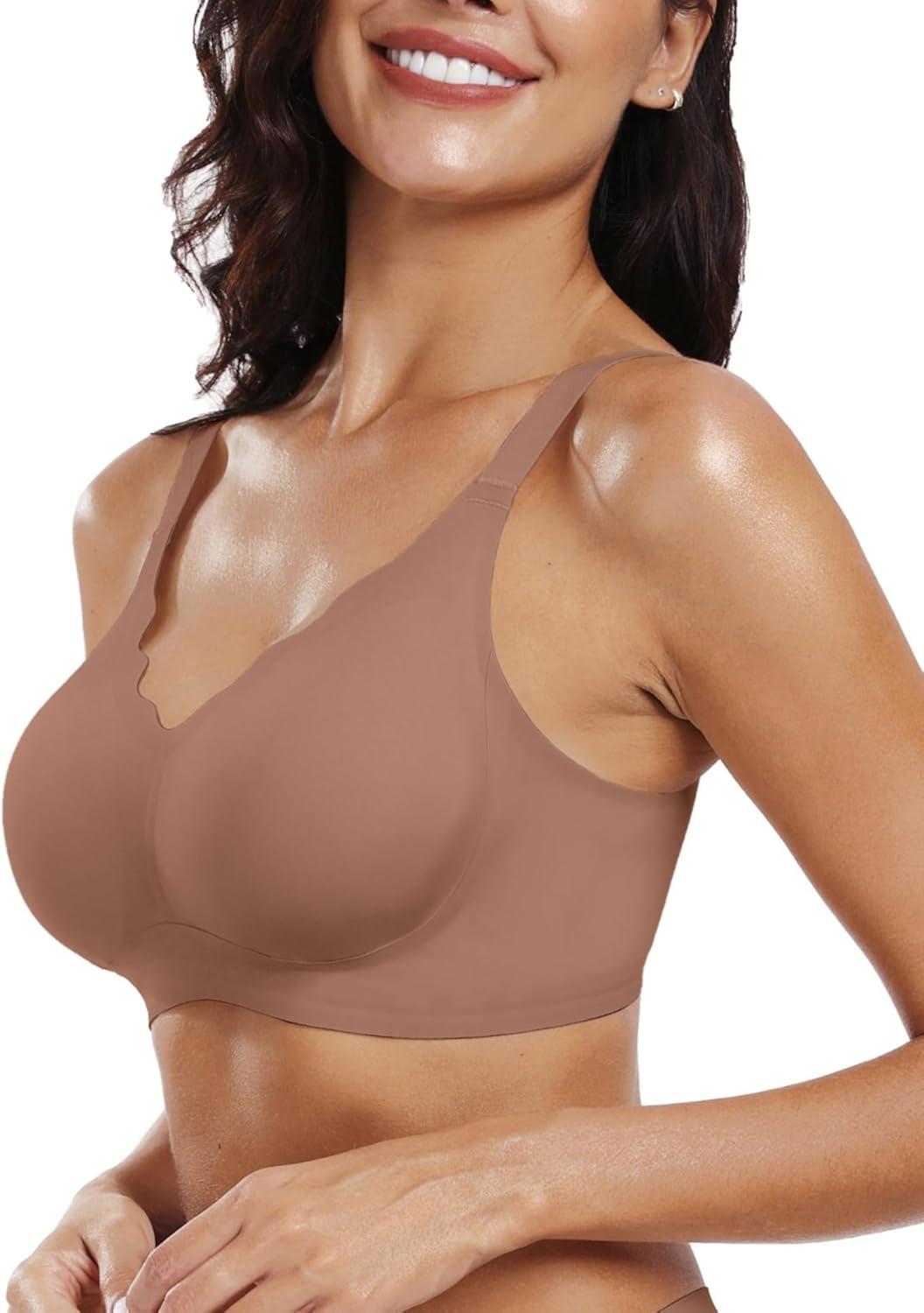 imageOEAK Womens Wireless Bras Push Up Support Full Coverage Bralettes No Underwire Bra Comfortable Everyday Seamless Tshirt BrasCoffee