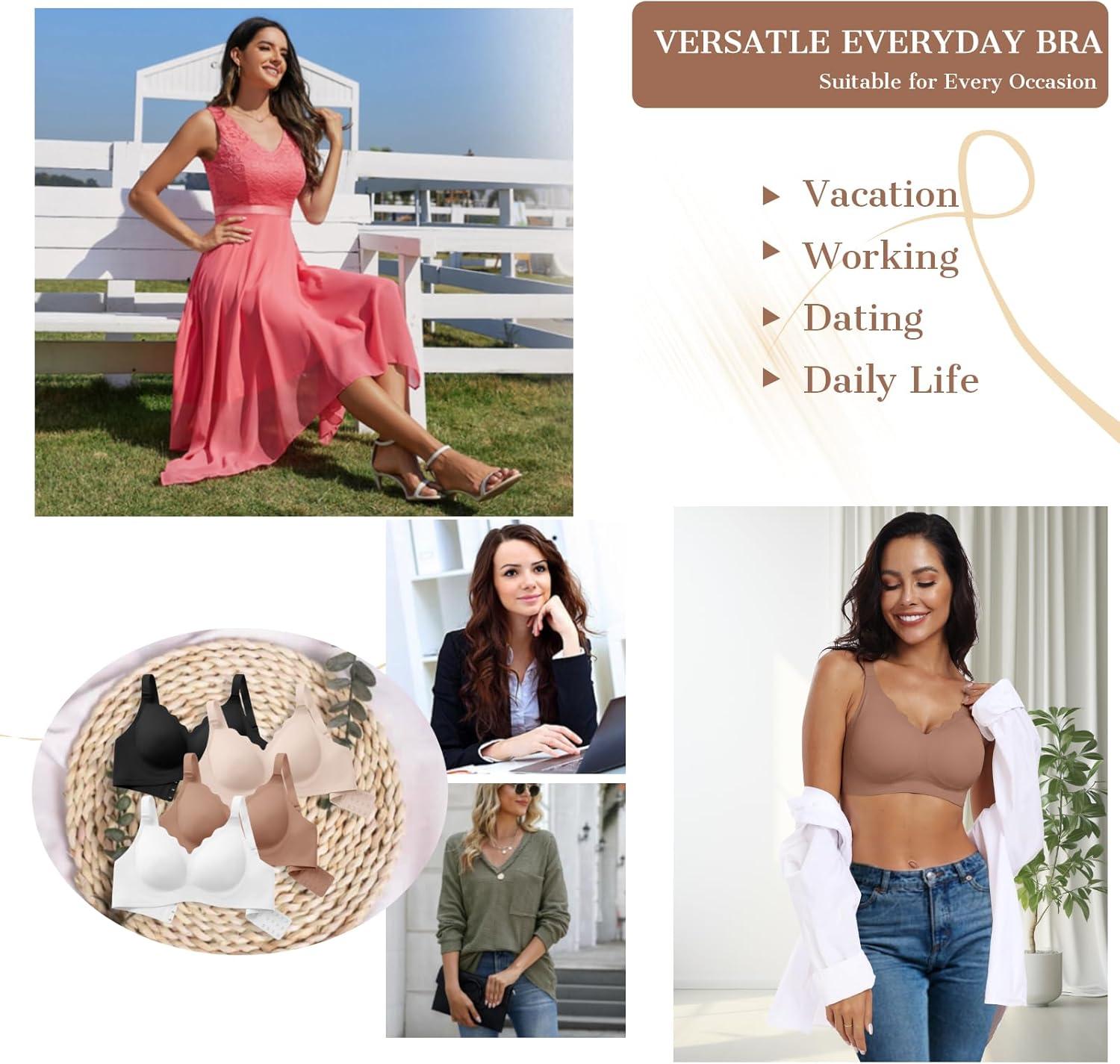 imageOEAK Womens Wireless Bras Push Up Support Full Coverage Bralettes No Underwire Bra Comfortable Everyday Seamless Tshirt BrasCoffee