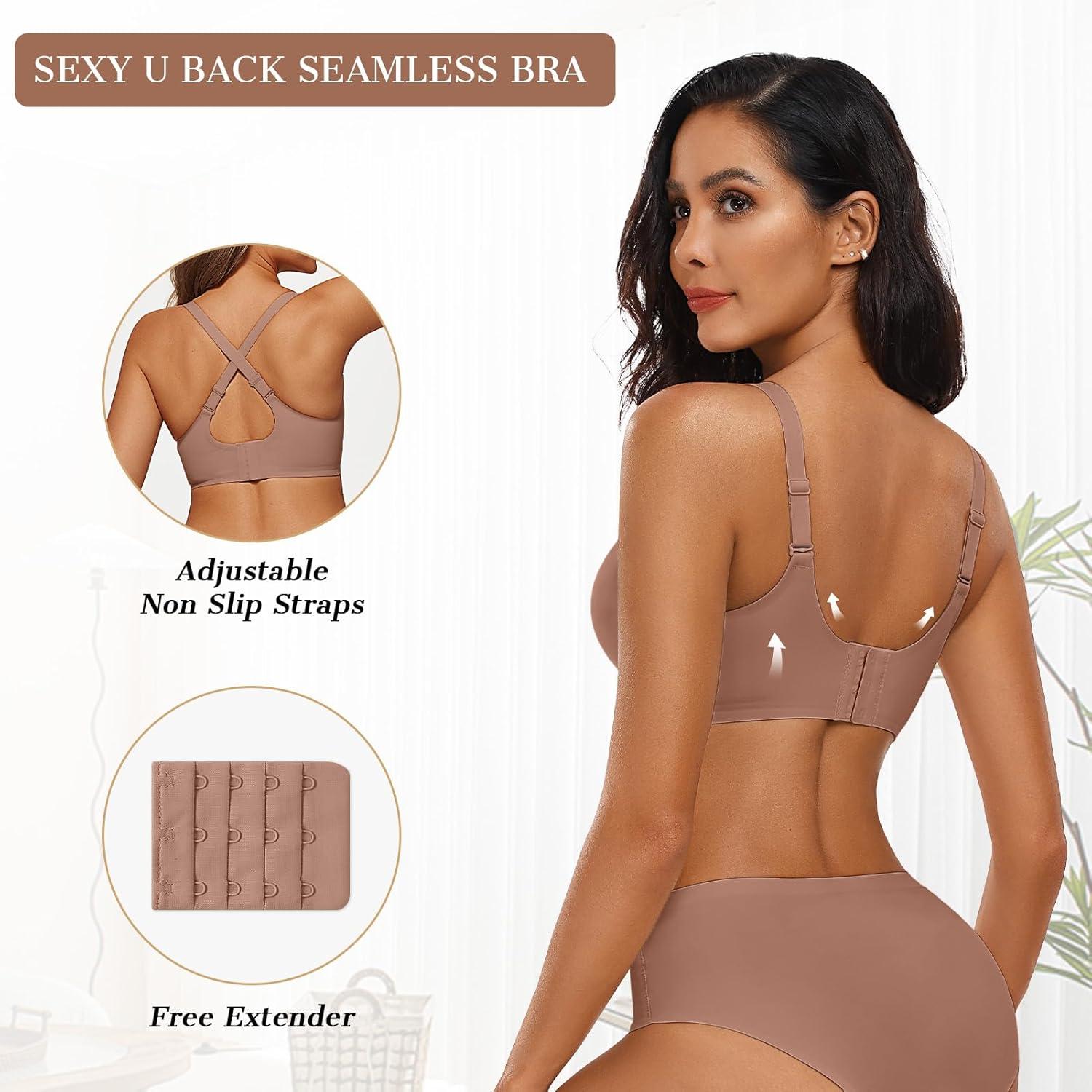 imageOEAK Womens Wireless Bras Push Up Support Full Coverage Bralettes No Underwire Bra Comfortable Everyday Seamless Tshirt BrasCoffee