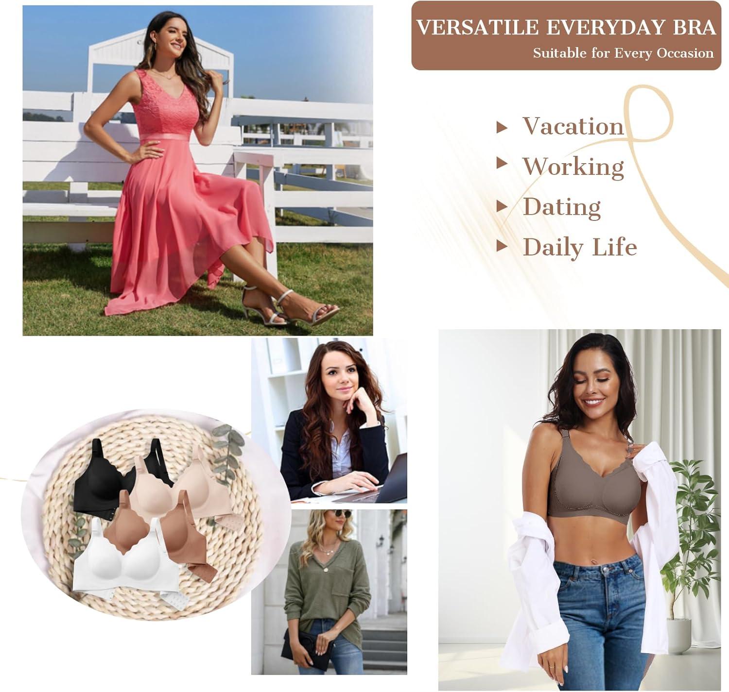 imageOEAK Womens Wireless Bras Push Up Support Full Coverage Bralettes No Underwire Bra Comfortable Everyday Seamless Tshirt BrasGrey