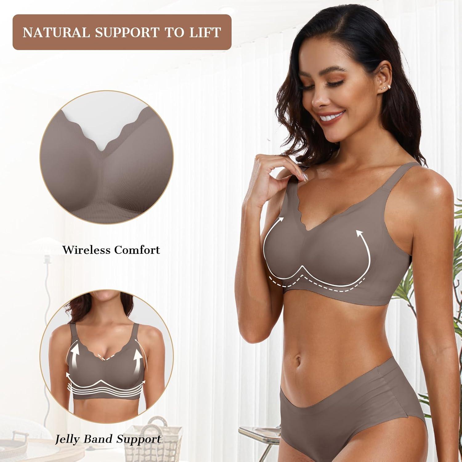 imageOEAK Womens Wireless Bras Push Up Support Full Coverage Bralettes No Underwire Bra Comfortable Everyday Seamless Tshirt BrasGrey