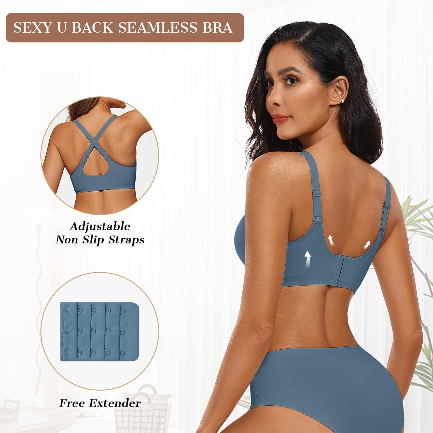 imageOEAK Womens Wireless Bras Push Up Support Full Coverage Bralettes No Underwire Bra Comfortable Everyday Seamless Tshirt BrasGrey Blue