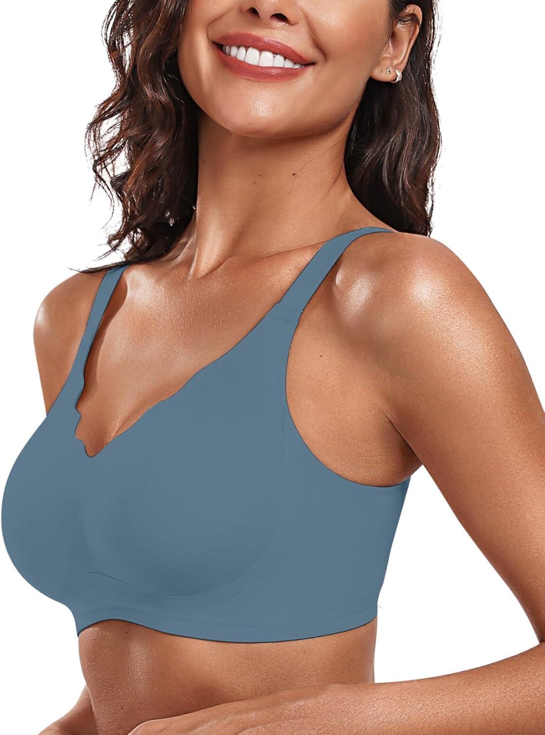 imageOEAK Womens Wireless Bras Push Up Support Full Coverage Bralettes No Underwire Bra Comfortable Everyday Seamless Tshirt BrasGrey Blue