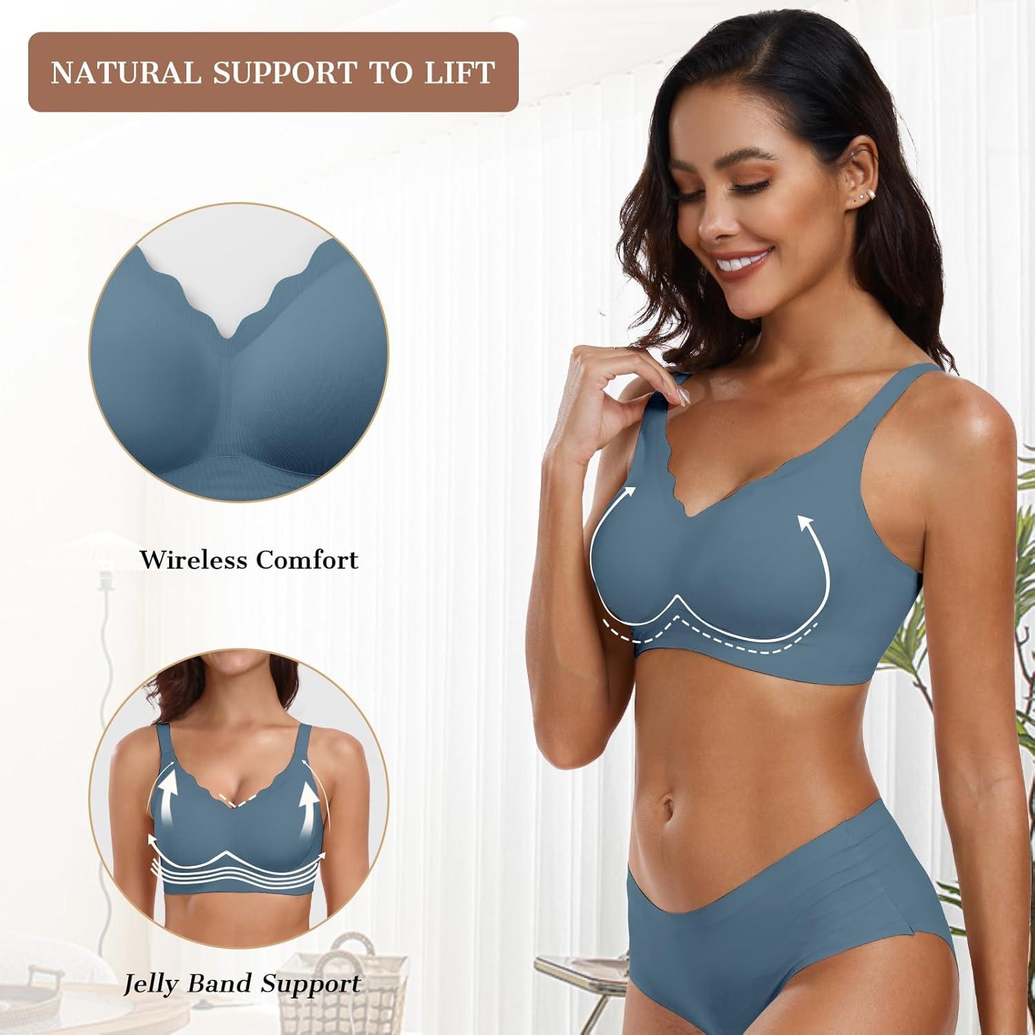 imageOEAK Womens Wireless Bras Push Up Support Full Coverage Bralettes No Underwire Bra Comfortable Everyday Seamless Tshirt BrasGrey Blue