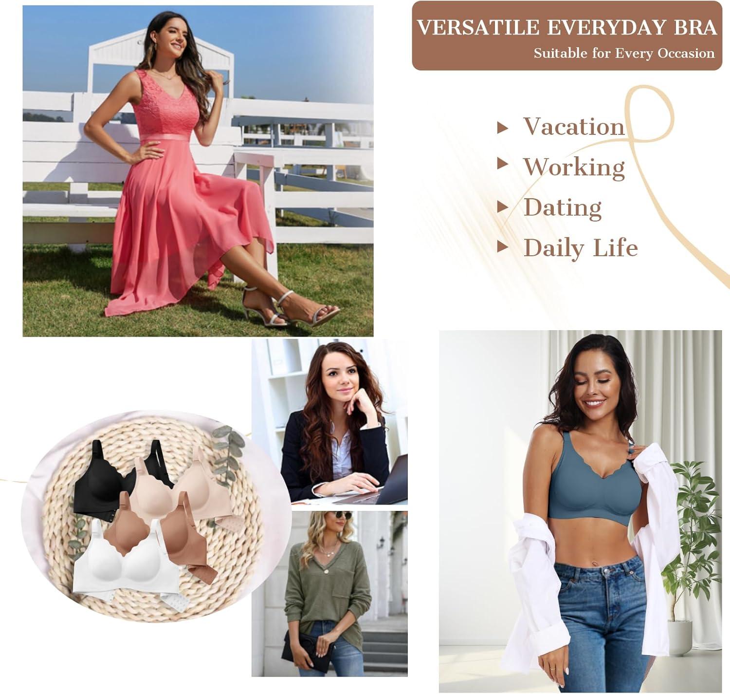 imageOEAK Womens Wireless Bras Push Up Support Full Coverage Bralettes No Underwire Bra Comfortable Everyday Seamless Tshirt BrasGrey Blue