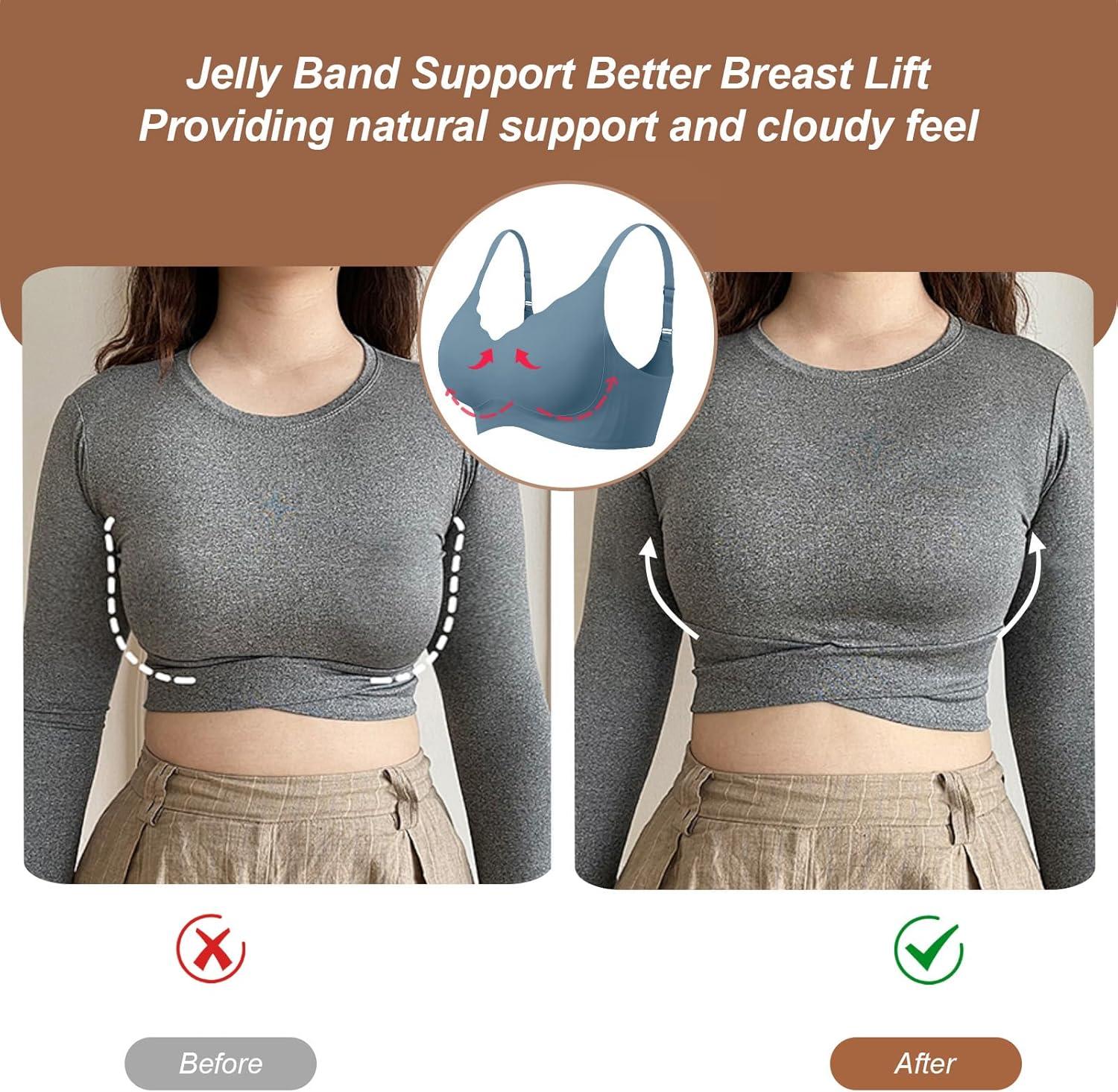 imageOEAK Womens Wireless Bras Push Up Support Full Coverage Bralettes No Underwire Bra Comfortable Everyday Seamless Tshirt BrasGrey Blue