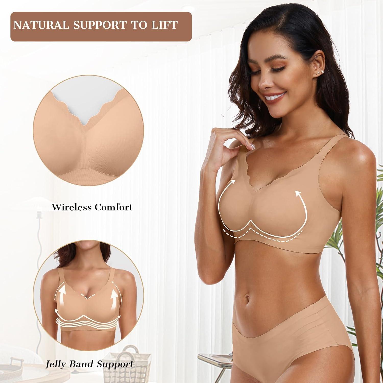 imageOEAK Womens Wireless Bras Push Up Support Full Coverage Bralettes No Underwire Bra Comfortable Everyday Seamless Tshirt BrasHoney