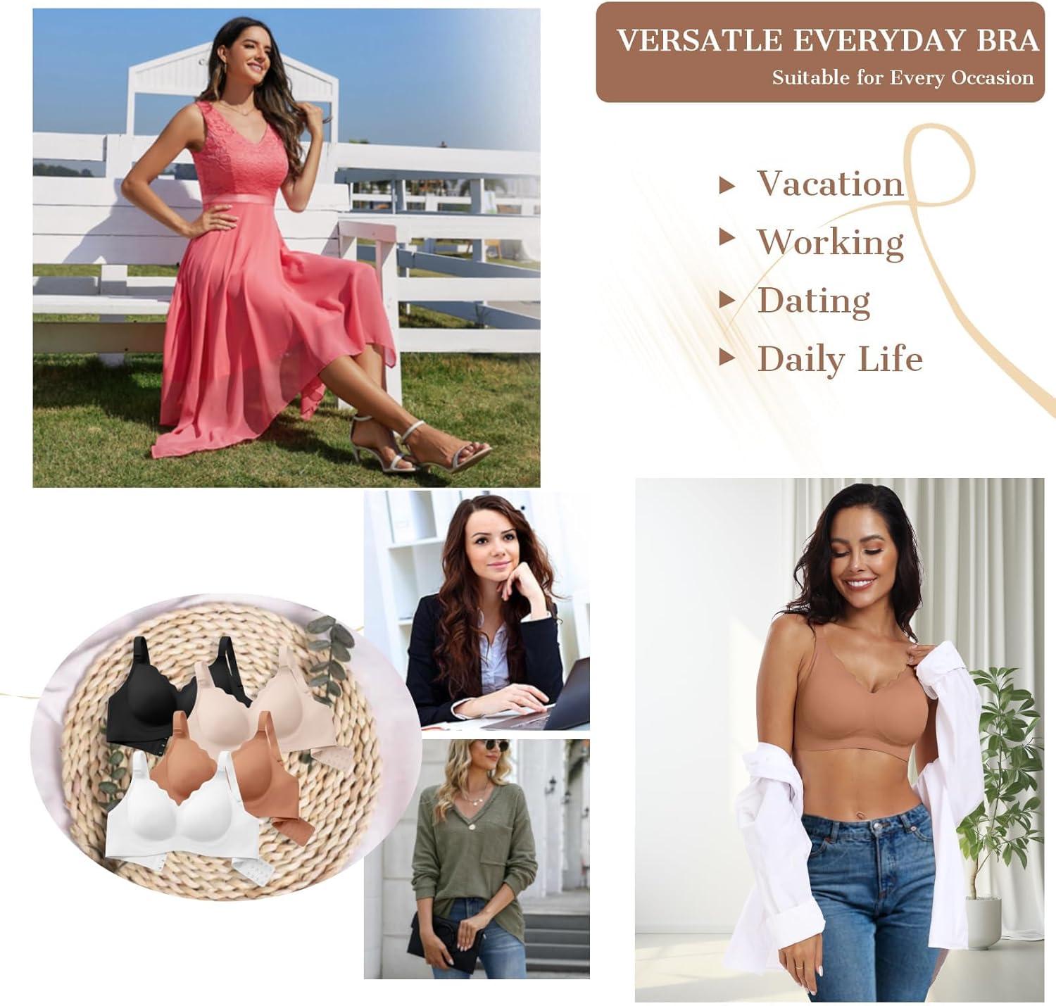 imageOEAK Womens Wireless Bras Push Up Support Full Coverage Bralettes No Underwire Bra Comfortable Everyday Seamless Tshirt BrasLatte