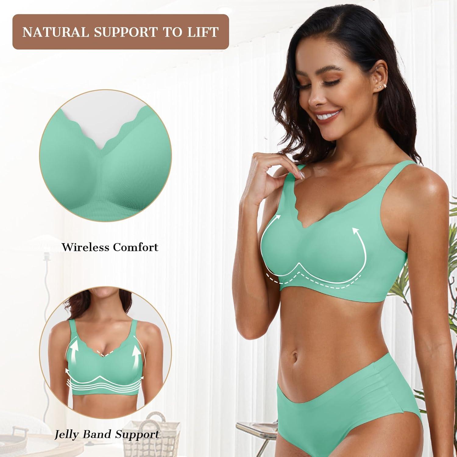 imageOEAK Womens Wireless Bras Push Up Support Full Coverage Bralettes No Underwire Bra Comfortable Everyday Seamless Tshirt BrasMint Green