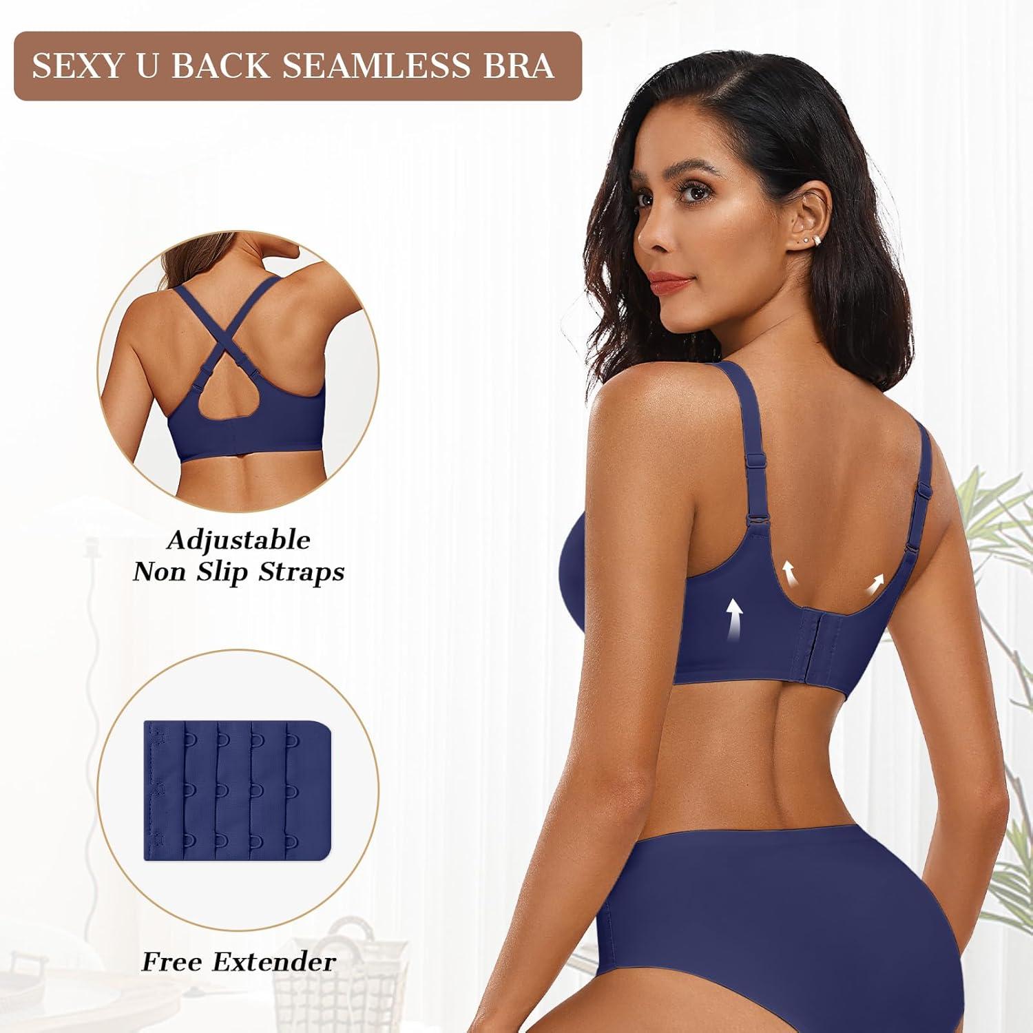 imageOEAK Womens Wireless Bras Push Up Support Full Coverage Bralettes No Underwire Bra Comfortable Everyday Seamless Tshirt BrasNavy Blue