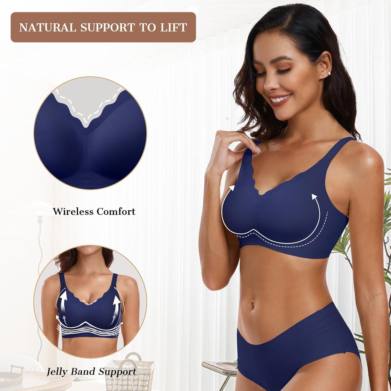 imageOEAK Womens Wireless Bras Push Up Support Full Coverage Bralettes No Underwire Bra Comfortable Everyday Seamless Tshirt BrasNavy Blue