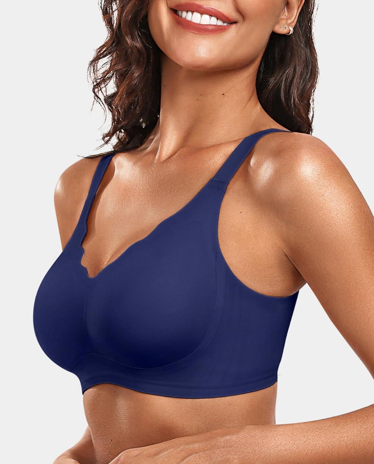 imageOEAK Womens Wireless Bras Push Up Support Full Coverage Bralettes No Underwire Bra Comfortable Everyday Seamless Tshirt BrasNavy Blue