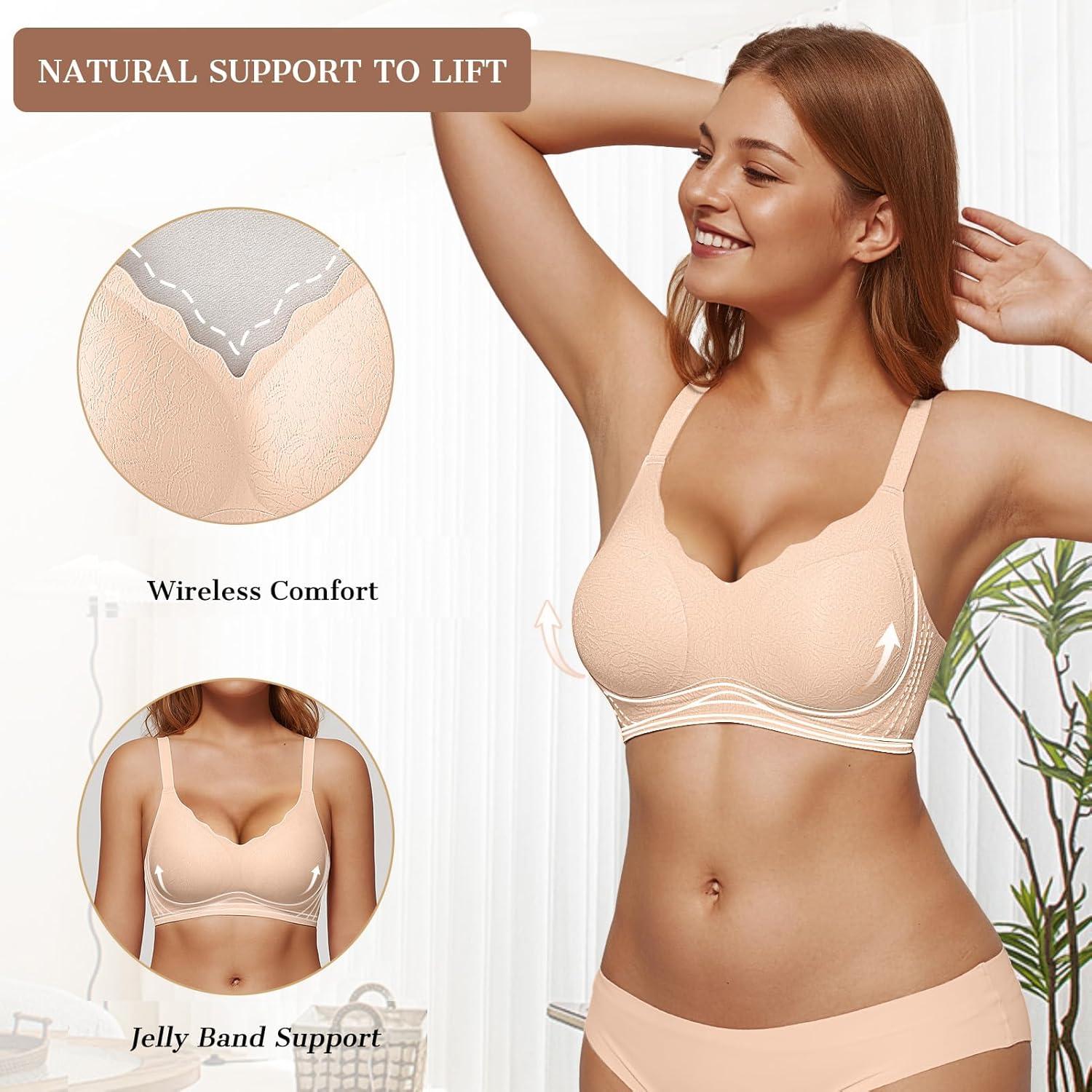 imageOEAK Womens Wireless Bras Push Up Support Full Coverage Bralettes No Underwire Bra Comfortable Everyday Seamless Tshirt BrasNude With Jacquard Weave