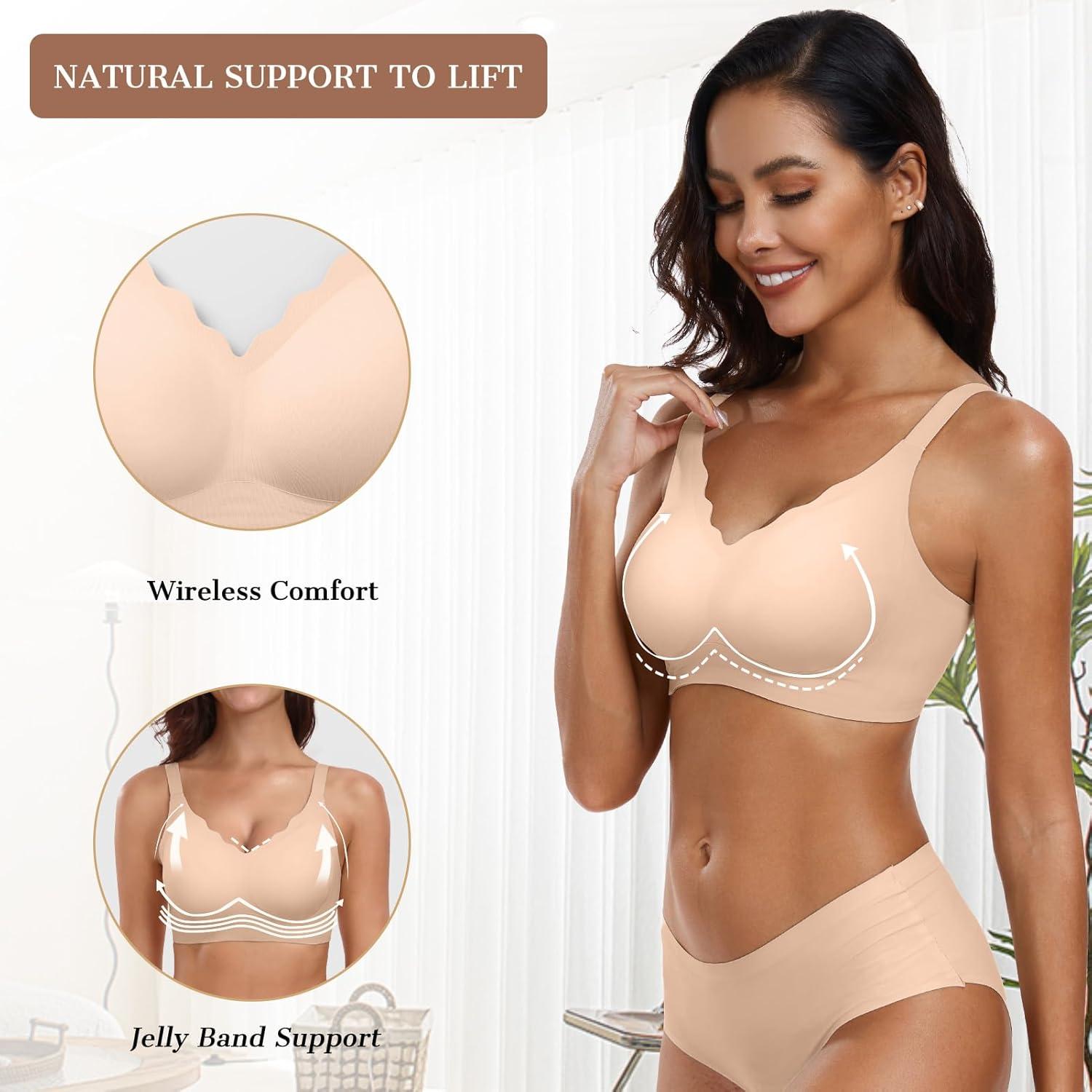 imageOEAK Womens Wireless Bras Push Up Support Full Coverage Bralettes No Underwire Bra Comfortable Everyday Seamless Tshirt BrasOatmeal