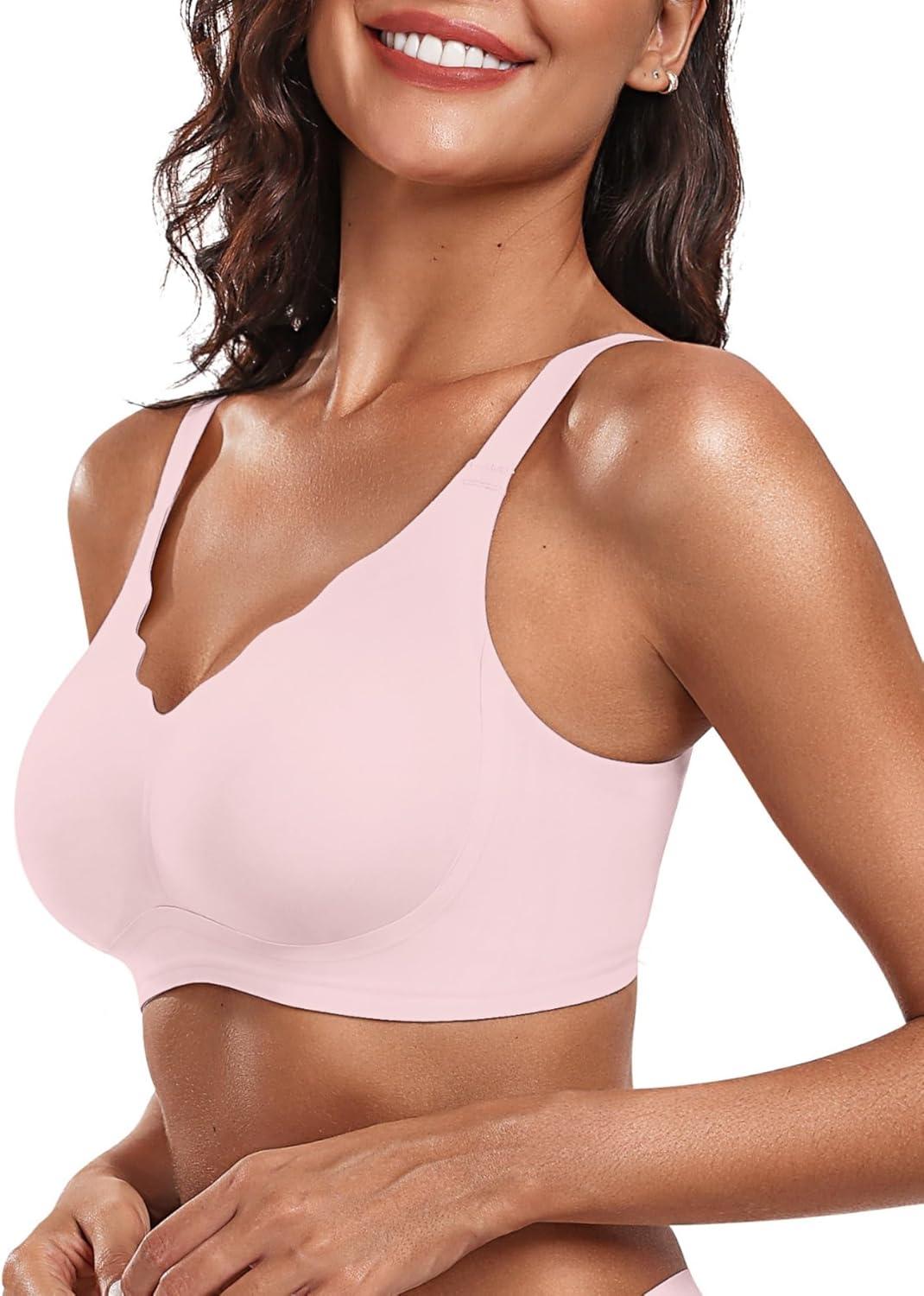 imageOEAK Womens Wireless Bras Push Up Support Full Coverage Bralettes No Underwire Bra Comfortable Everyday Seamless Tshirt BrasPink