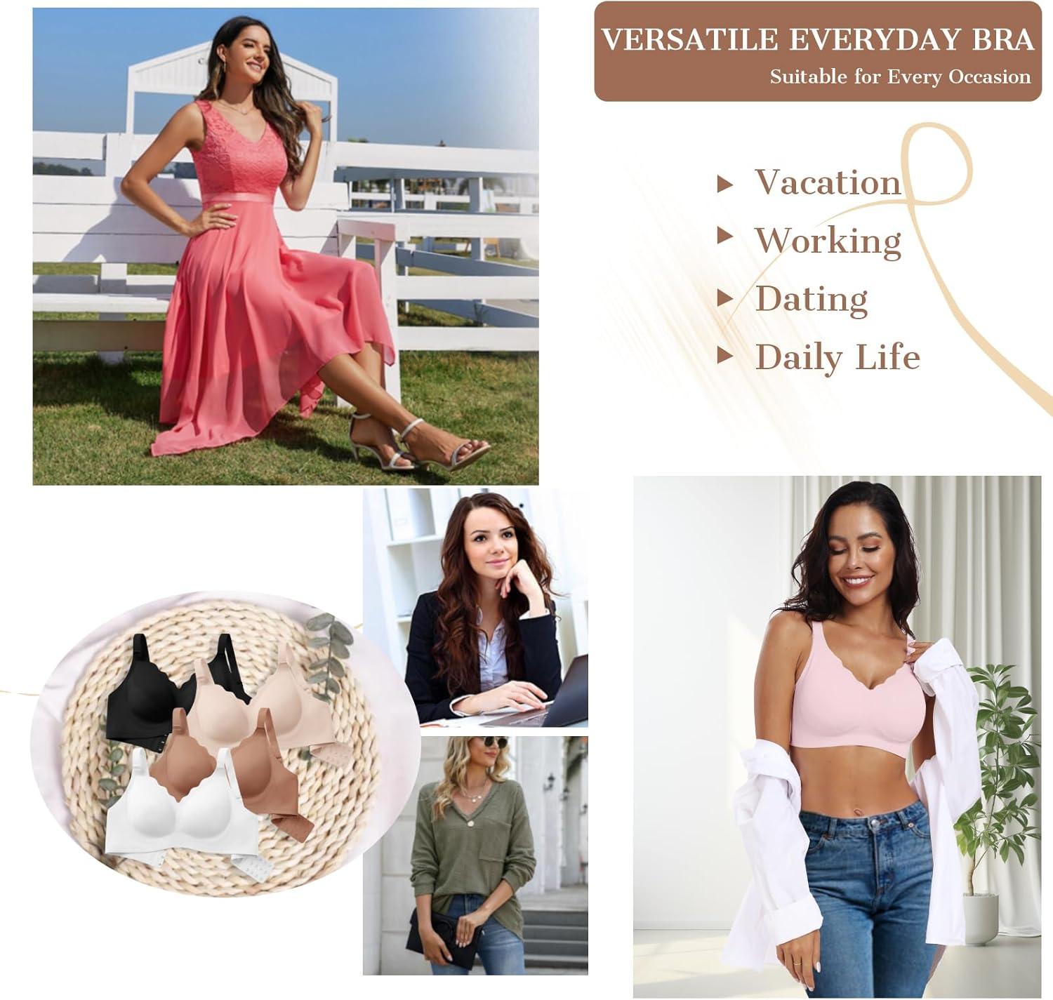 imageOEAK Womens Wireless Bras Push Up Support Full Coverage Bralettes No Underwire Bra Comfortable Everyday Seamless Tshirt BrasPink