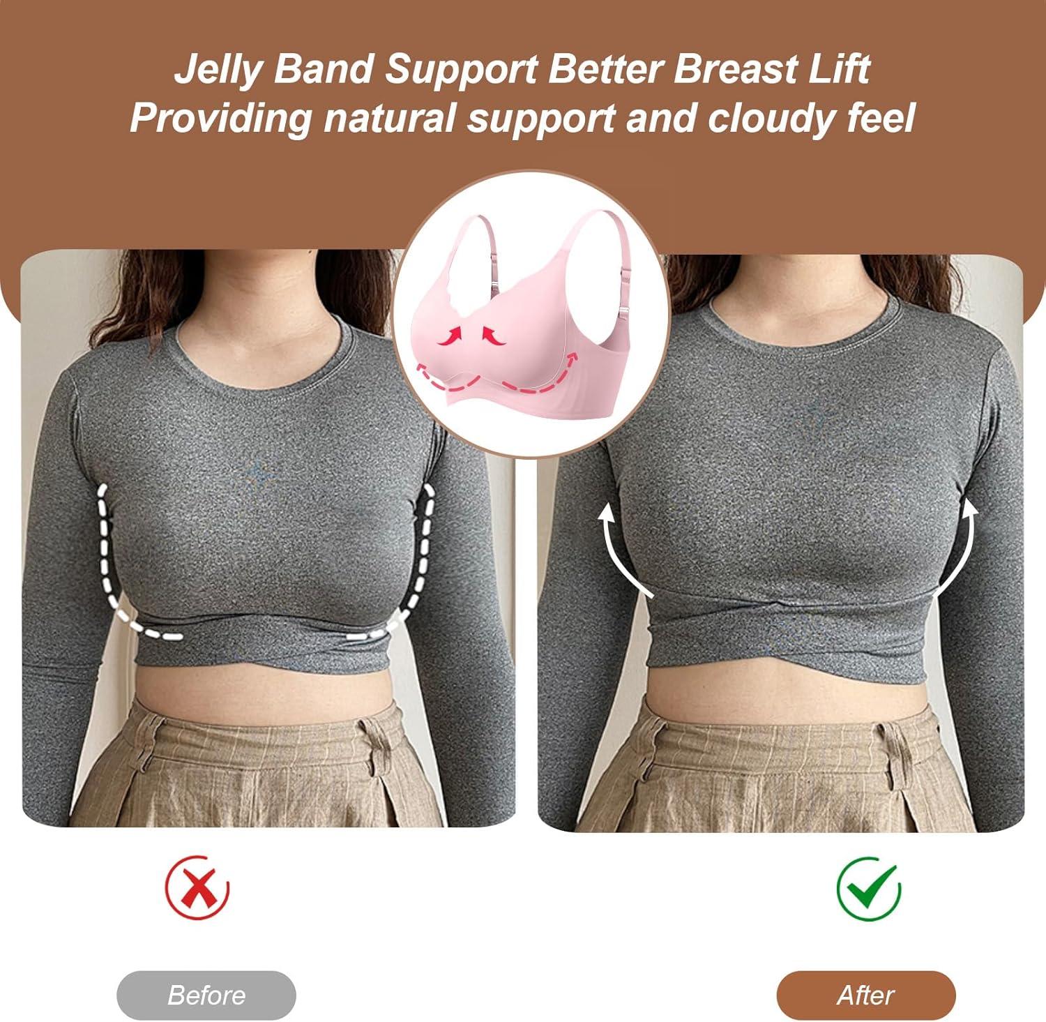 imageOEAK Womens Wireless Bras Push Up Support Full Coverage Bralettes No Underwire Bra Comfortable Everyday Seamless Tshirt BrasPink