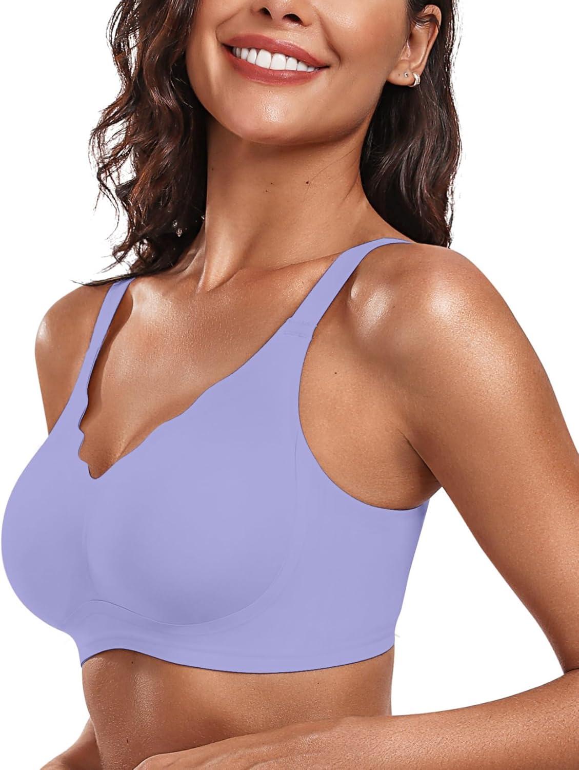 imageOEAK Womens Wireless Bras Push Up Support Full Coverage Bralettes No Underwire Bra Comfortable Everyday Seamless Tshirt BrasPurple