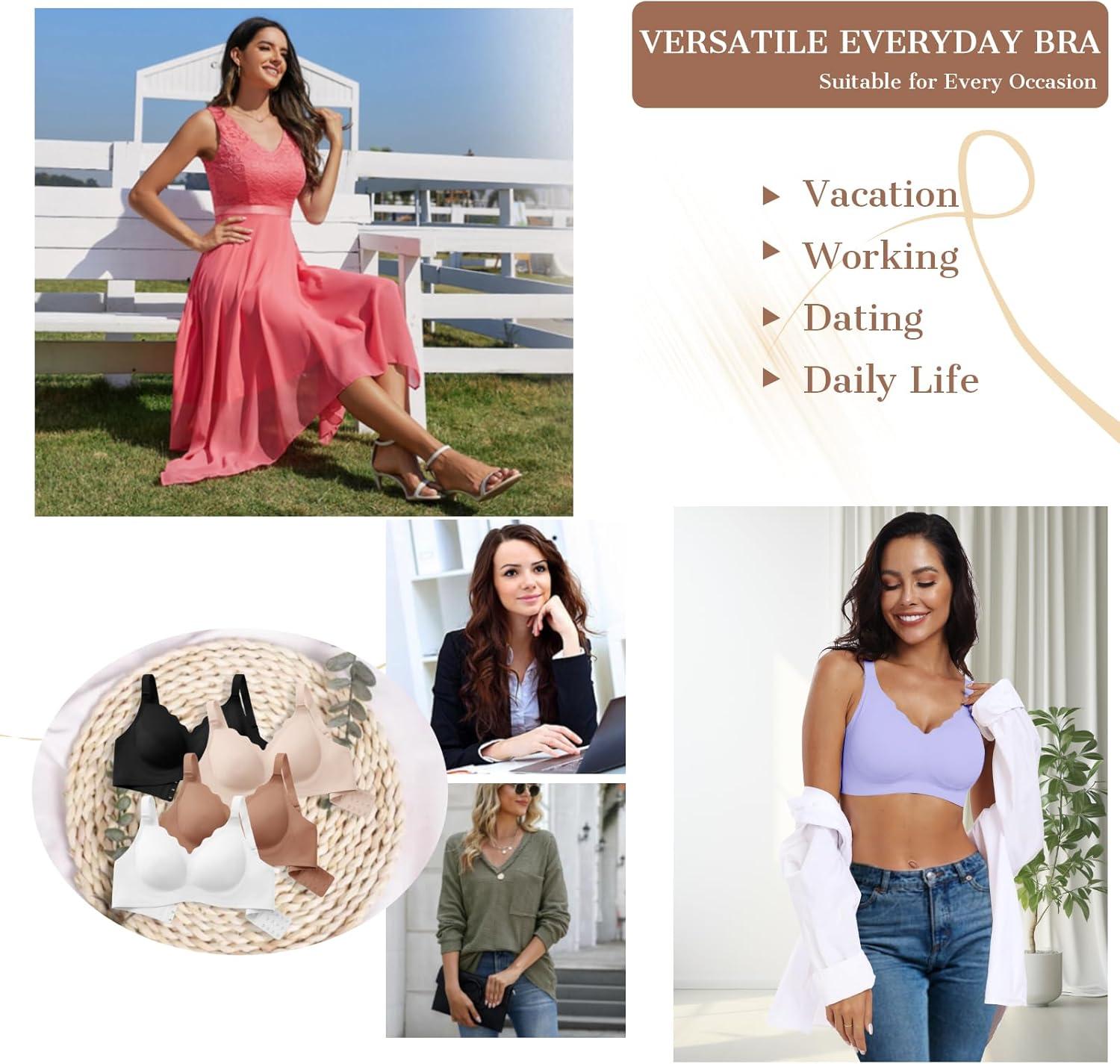 imageOEAK Womens Wireless Bras Push Up Support Full Coverage Bralettes No Underwire Bra Comfortable Everyday Seamless Tshirt BrasPurple