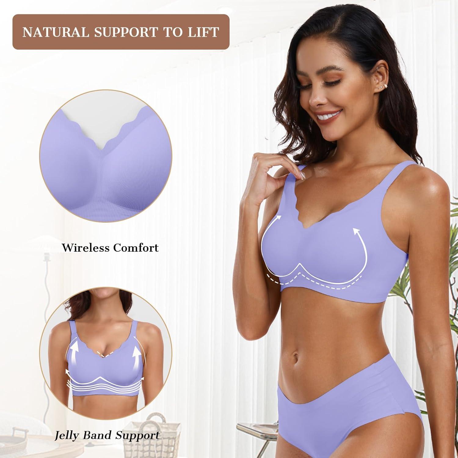 imageOEAK Womens Wireless Bras Push Up Support Full Coverage Bralettes No Underwire Bra Comfortable Everyday Seamless Tshirt BrasPurple
