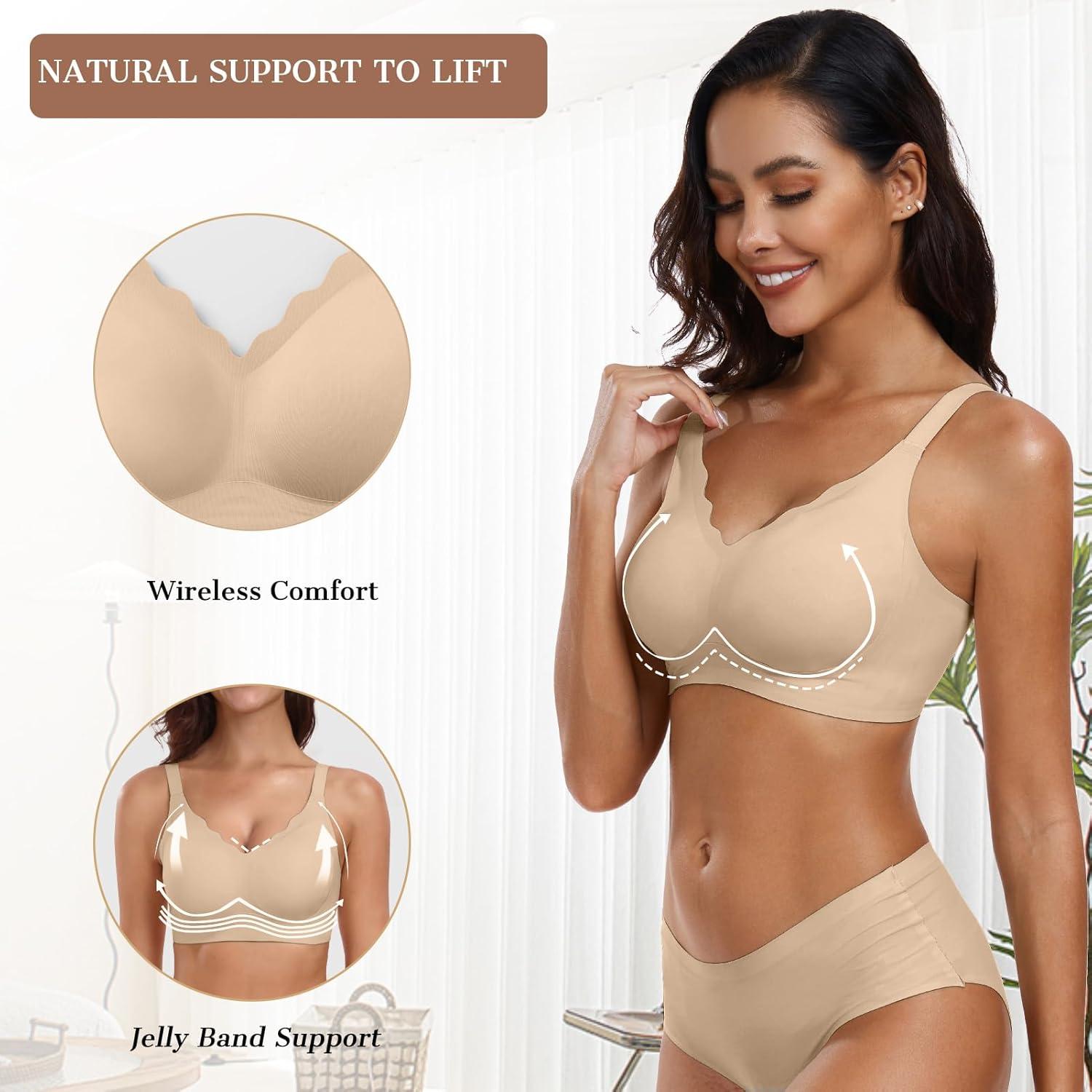 imageOEAK Womens Wireless Bras Push Up Support Full Coverage Bralettes No Underwire Bra Comfortable Everyday Seamless Tshirt BrasSemolina