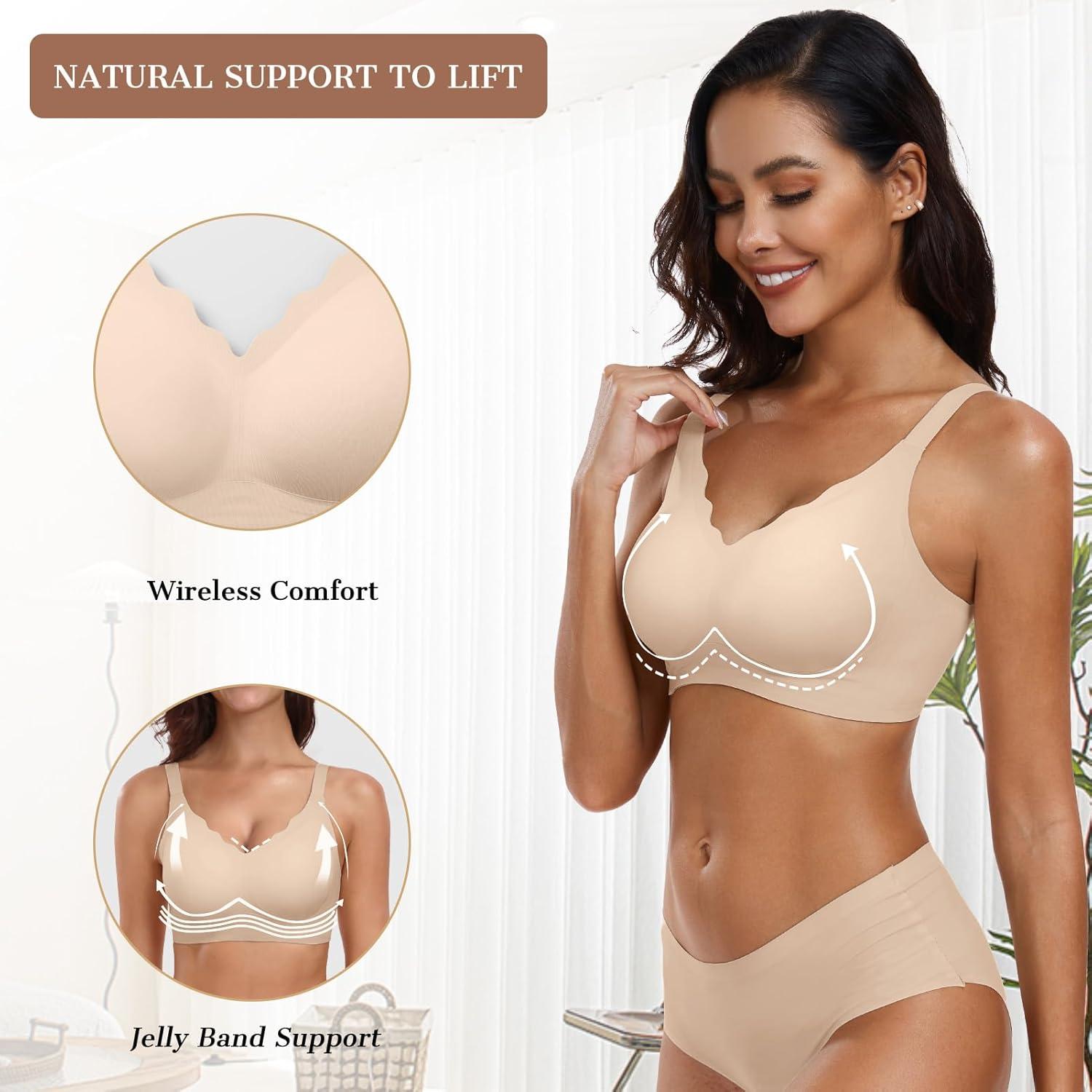 imageOEAK Womens Wireless Bras Push Up Support Full Coverage Bralettes No Underwire Bra Comfortable Everyday Seamless Tshirt BrasSkin Sand